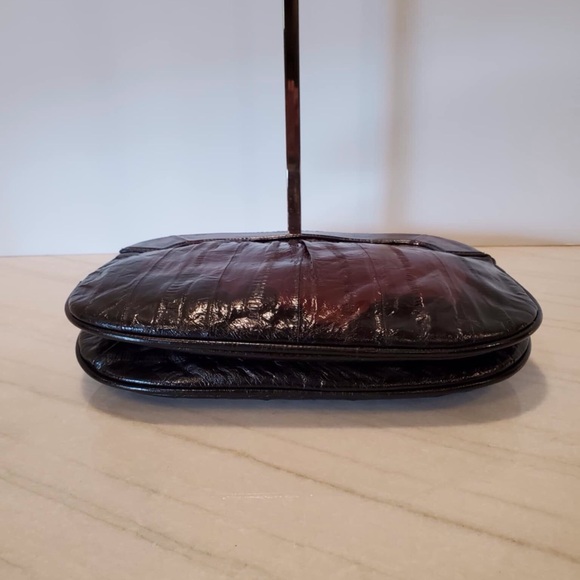 Vintage Dark Brown Genuine Eel Skin Leather Clutch Convertible Shoulder Bag - Picture 6 of 9
